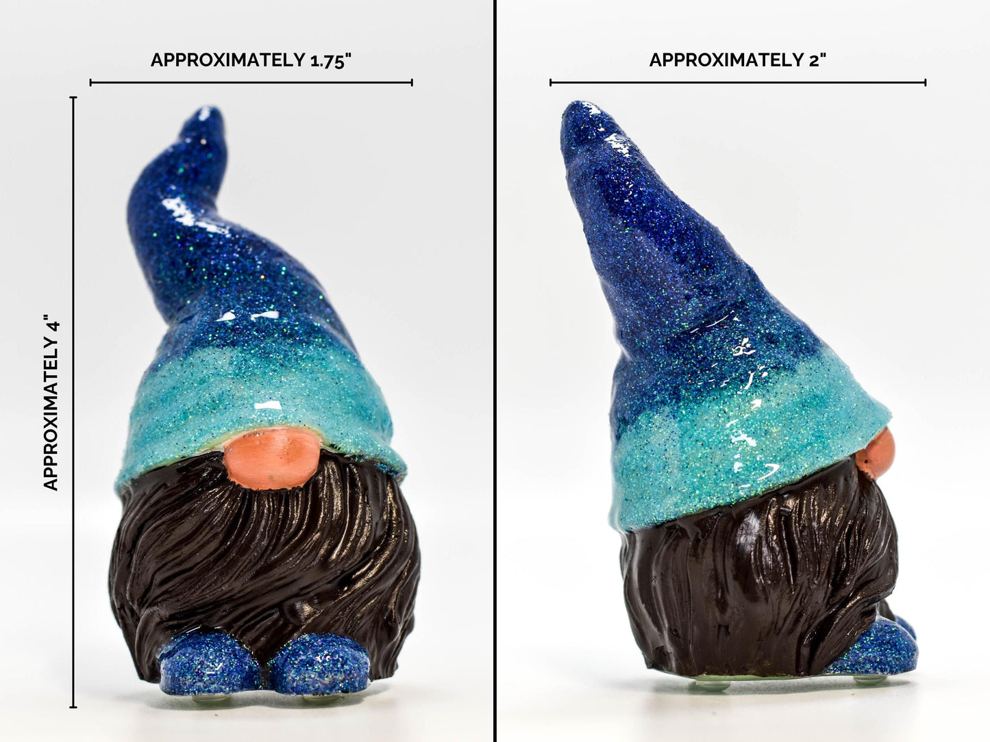 Adorable Gnome Decor, Blue Glitter Hat Gnome, Brown Beard Ornament, Outdoor Decor, Collectible, Concrete and Resin Gnome
