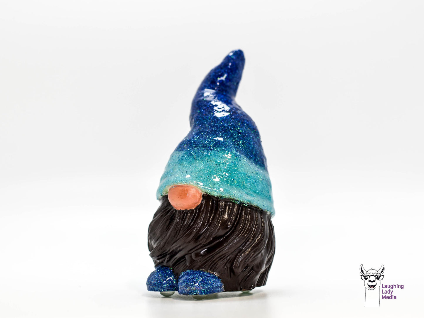 Adorable Gnome Decor, Blue Glitter Hat Gnome, Brown Beard Ornament, Outdoor Decor, Collectible, Concrete and Resin Gnome