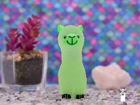Glow-in-the-Dark Green Resin Llama  Unique Handmade Alpaca Figurine Gift