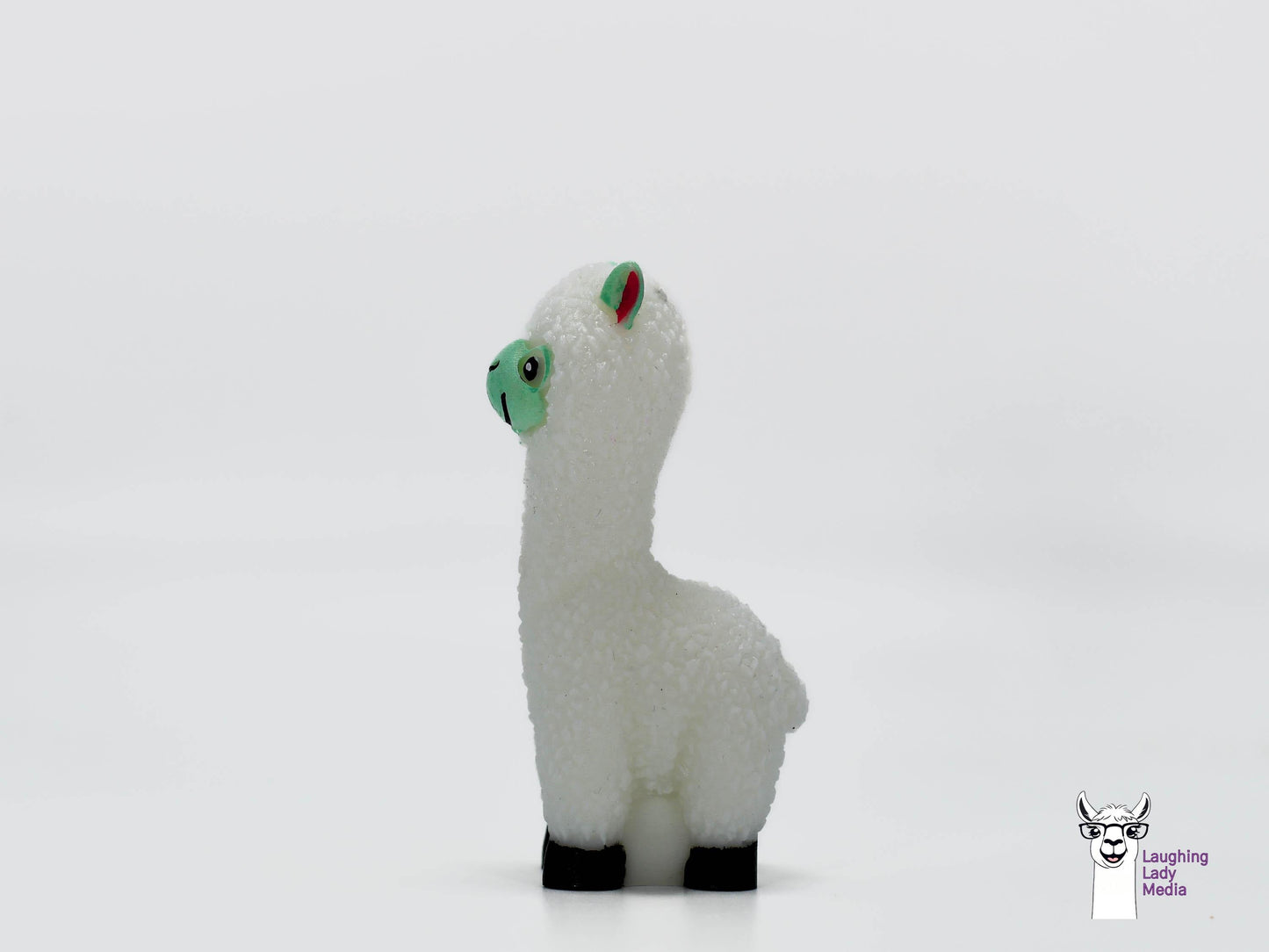 Hand-Painted White and Mint Alpaca  Unique Resin Llama Home Décor