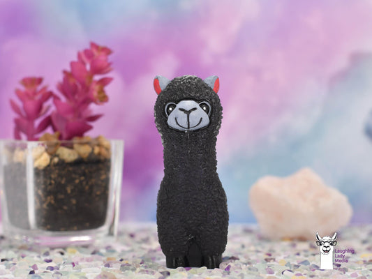 Handmade Black Resin Llama with Grey Face  Cute Alpaca Home Décor Gift