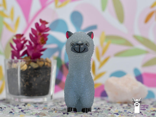 Grey Blue Epoxy Resin Llama Figurine  Cute Handmade Alpaca Gift