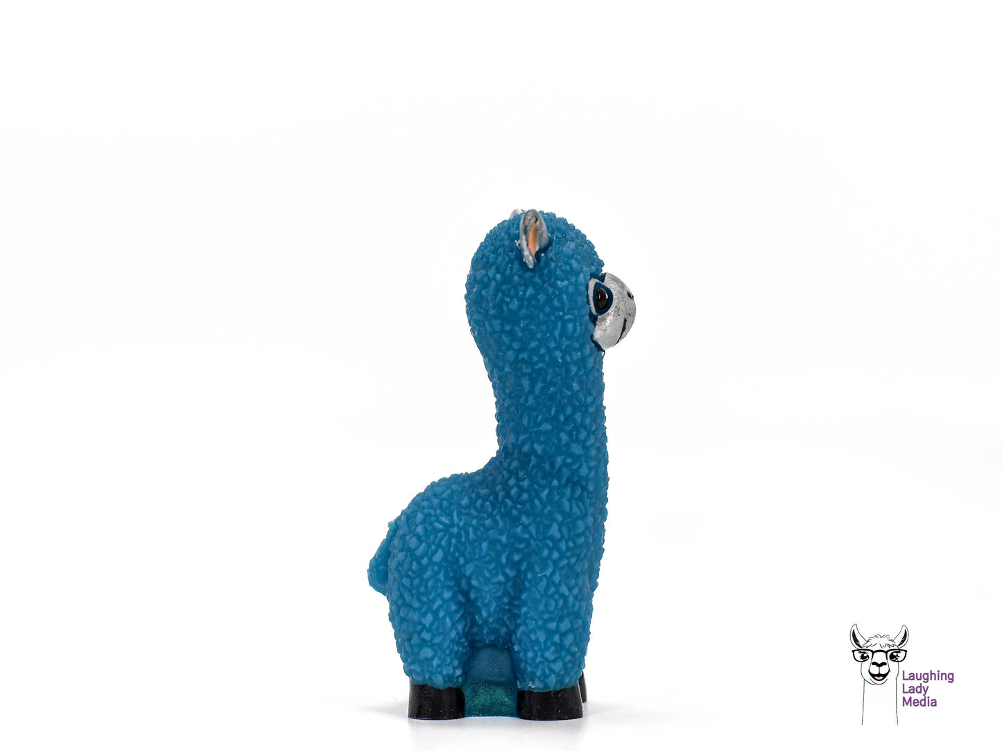 Cute Blue Llama with Silver Face Figurine  Colorful Handmade Resin Art for Home Décor
