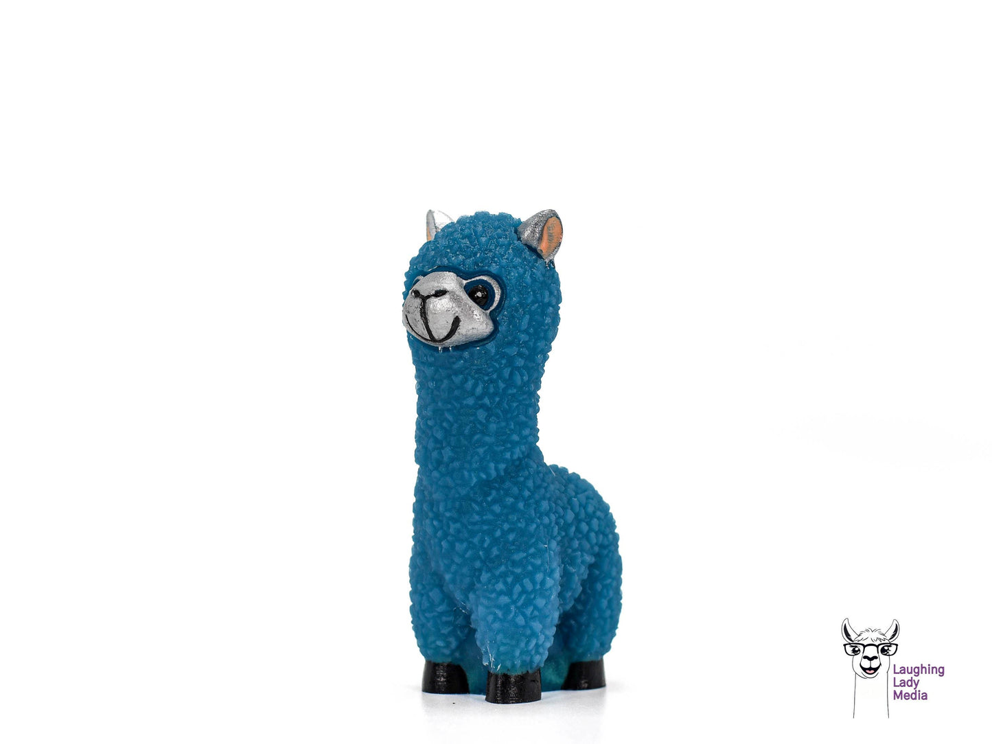 Cute Blue Llama with Silver Face Figurine  Colorful Handmade Resin Art for Home Décor