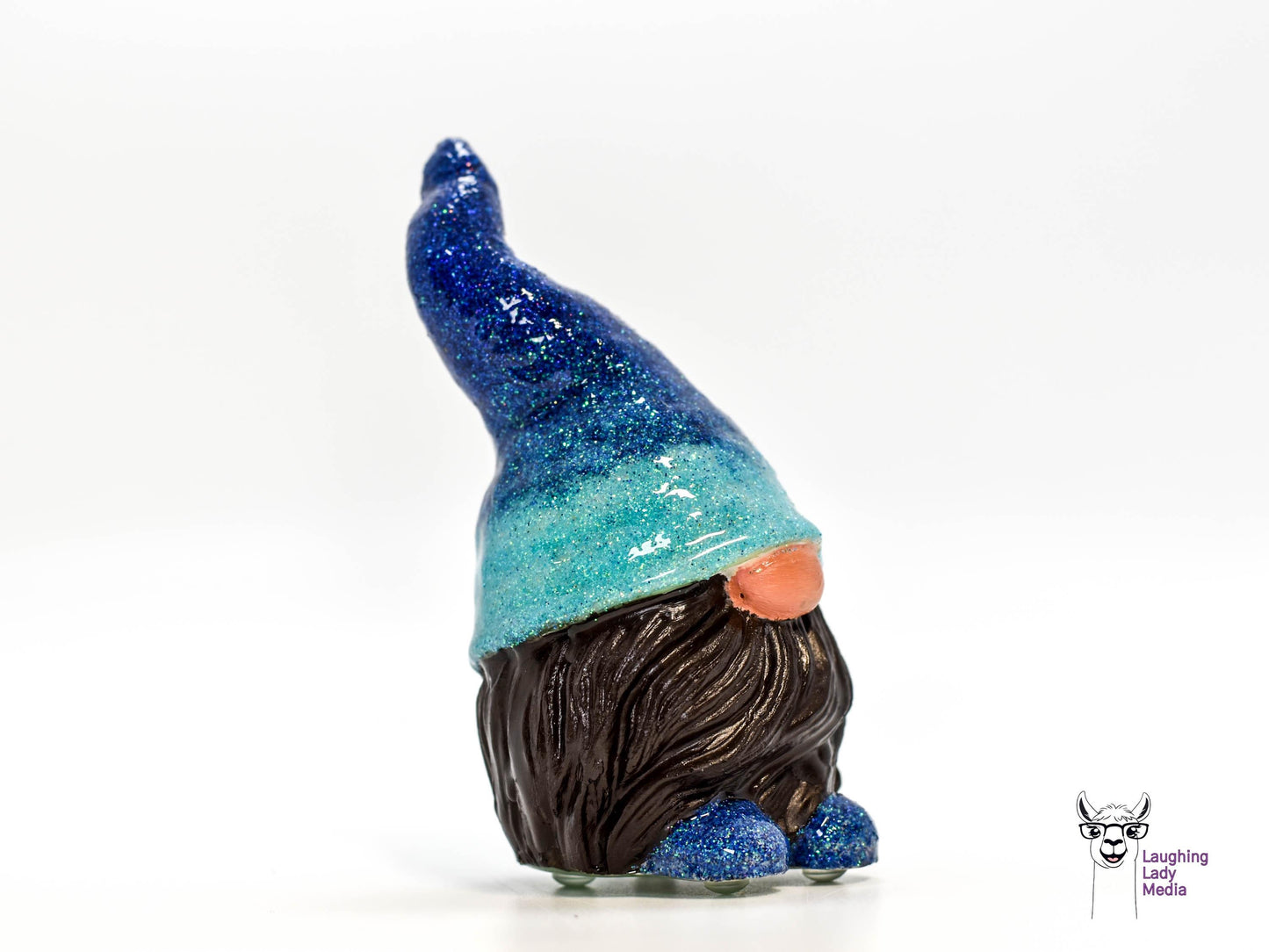 Adorable Gnome Decor, Blue Glitter Hat Gnome, Brown Beard Ornament, Outdoor Decor, Collectible, Concrete and Resin Gnome