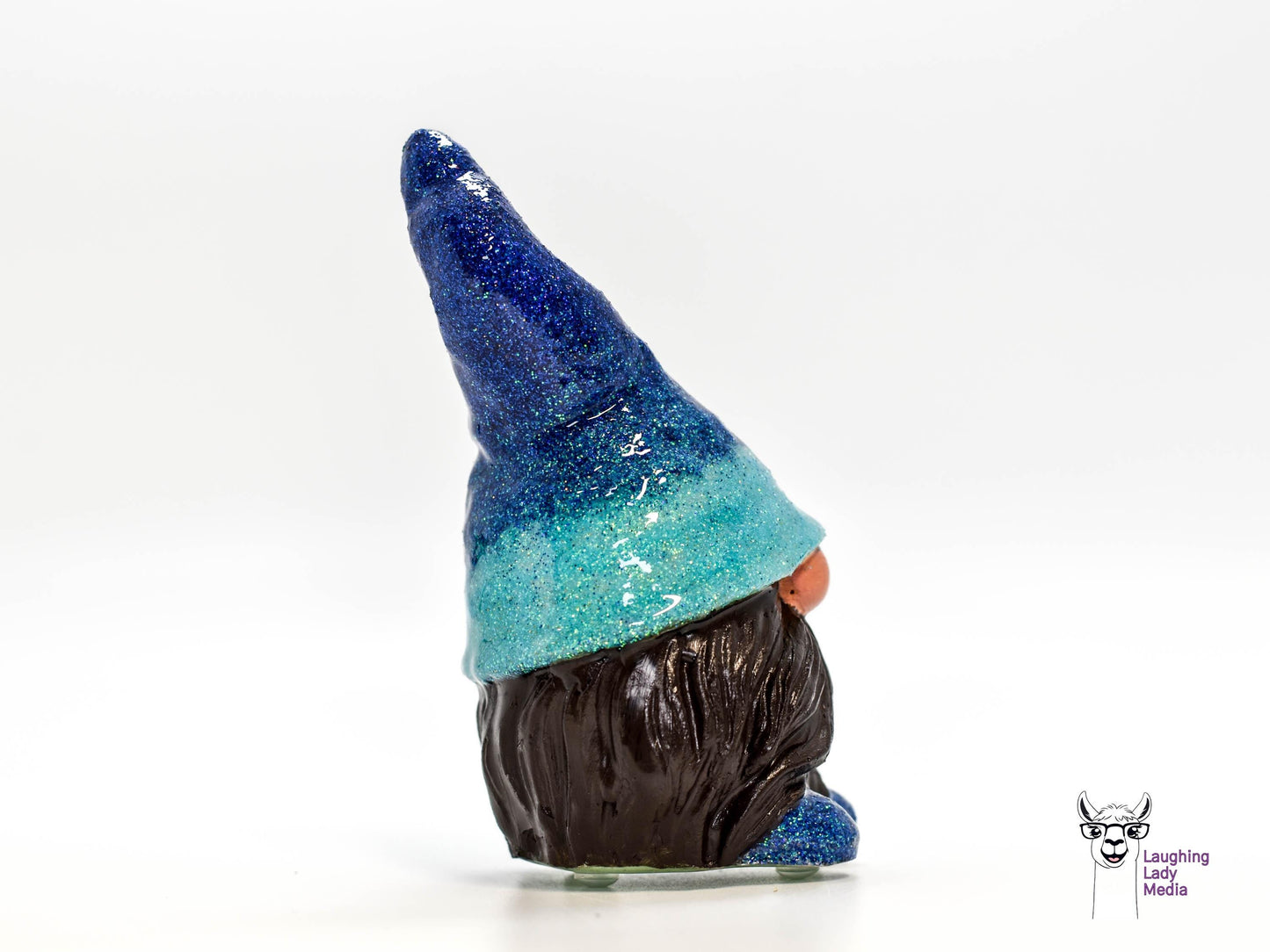 Adorable Gnome Decor, Blue Glitter Hat Gnome, Brown Beard Ornament, Outdoor Decor, Collectible, Concrete and Resin Gnome