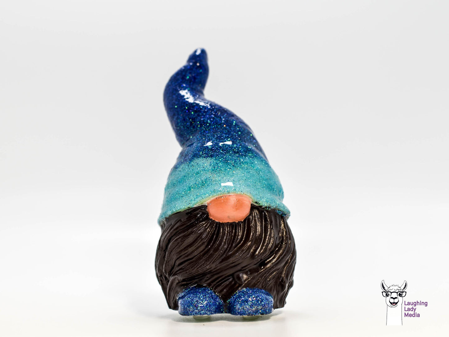 Adorable Gnome Decor, Blue Glitter Hat Gnome, Brown Beard Ornament, Outdoor Decor, Collectible, Concrete and Resin Gnome